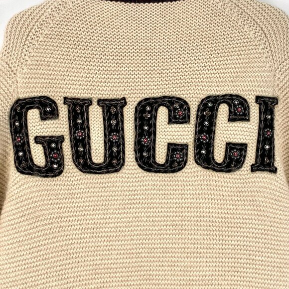 DM0093 Gucci Womens Beige Wool Knit Cardigan With NY Patch & Red Trim - Picture 5 of 8